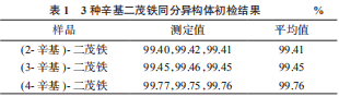 辛基二茂铁同分异构体初检结果